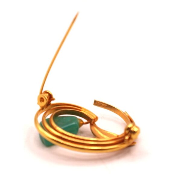 Vintage Leaf Brooch Pin Faux Turquoise Glass Cabochon Unsigned MCM Pc Gold Tone - Picture 6 of 9